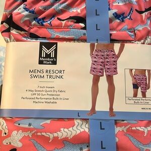 Member’s Mark Pink Sharks Men's Resort Swim Trunk S, M, L NWT